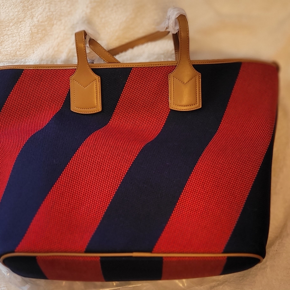 Boden Red and Blue Striped Tote Bag
